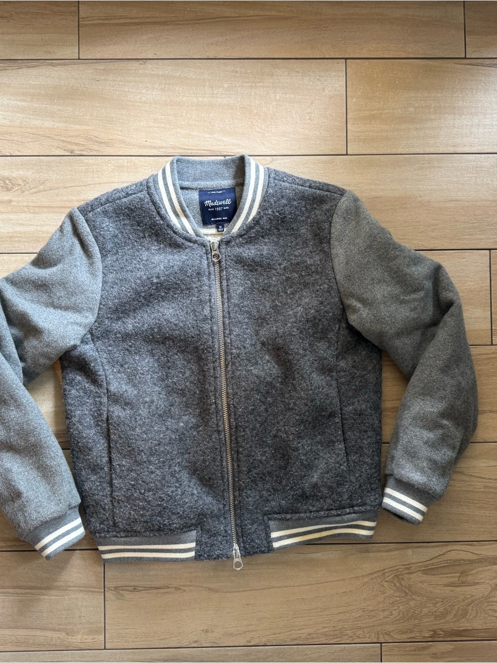 Madewell gray wool varsity jacket